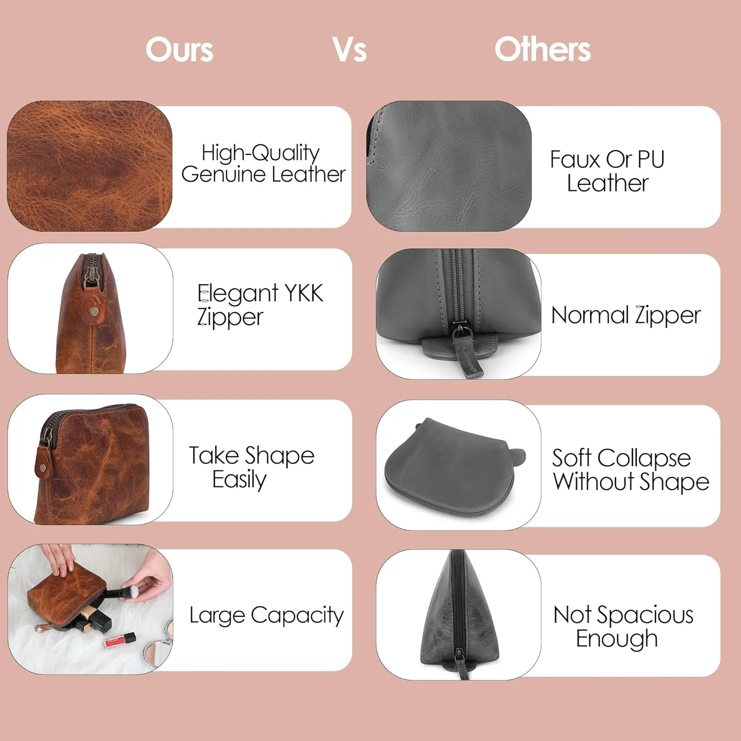 Leather Cosmetic Bags Make Up Bags for Women - Handmade Makeup Case Small Makeup Bags Jewelry Coin Pouch, Toiletry Bag for Men, Travel Cosmetic Pouch For Purse