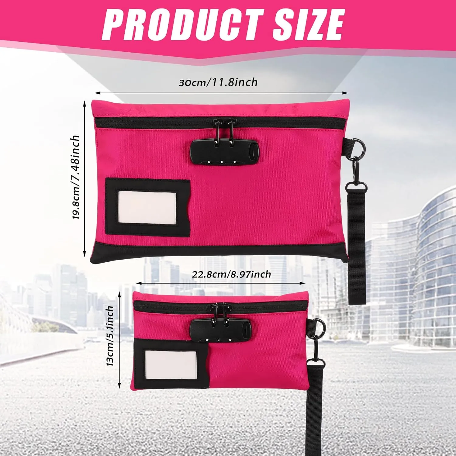 Leifide 2 Pack locked money bag cash Pouch lock bag with combination Storage Pouch for Bank Deposits Credit Cards Notary Supplies, 11.8 x 7.9 Inch and 9 x 5.1 Inch(Rose Red, Black)