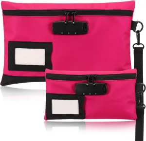 Leifide 2 Pack locked money bag cash Pouch lock bag with combination Storage Pouch for Bank Deposits Credit Cards Notary Supplies, 11.8 x 7.9 Inch and 9 x 5.1 Inch(Rose Red, Black)