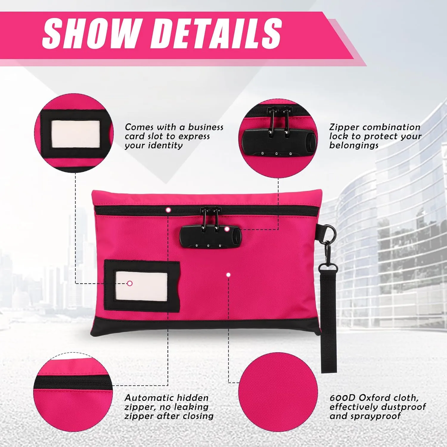 Leifide 2 Pack locked money bag cash Pouch lock bag with combination Storage Pouch for Bank Deposits Credit Cards Notary Supplies, 11.8 x 7.9 Inch and 9 x 5.1 Inch(Rose Red, Black)