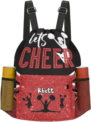 Lets Cheer Red Glitter Cheerleader Drawstring Overnight Travel Bag for Sports Workout Girls Boys,Personalized Gym Bag Customized Gifts