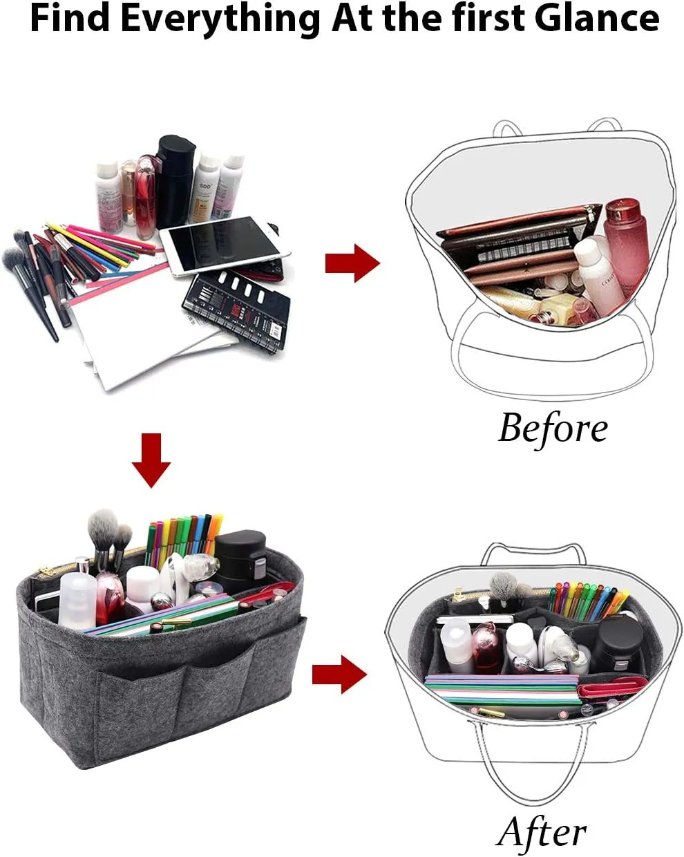 LEXSION Felt Purse Insert Bag Organizer Bag In Bag For Handbag Purse Organizer Fits Speedy Neverfull