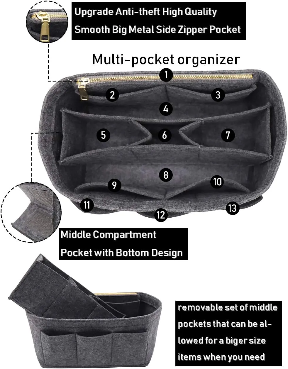 LEXSION Felt Purse Insert Bag Organizer Bag In Bag For Handbag Purse Organizer Fits Speedy Neverfull