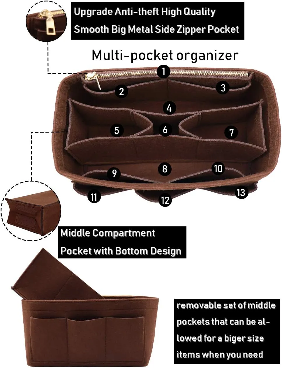 LEXSION Felt Purse Insert Bag Organizer Bag In Bag For Handbag Purse Organizer Fits Speedy Neverfull