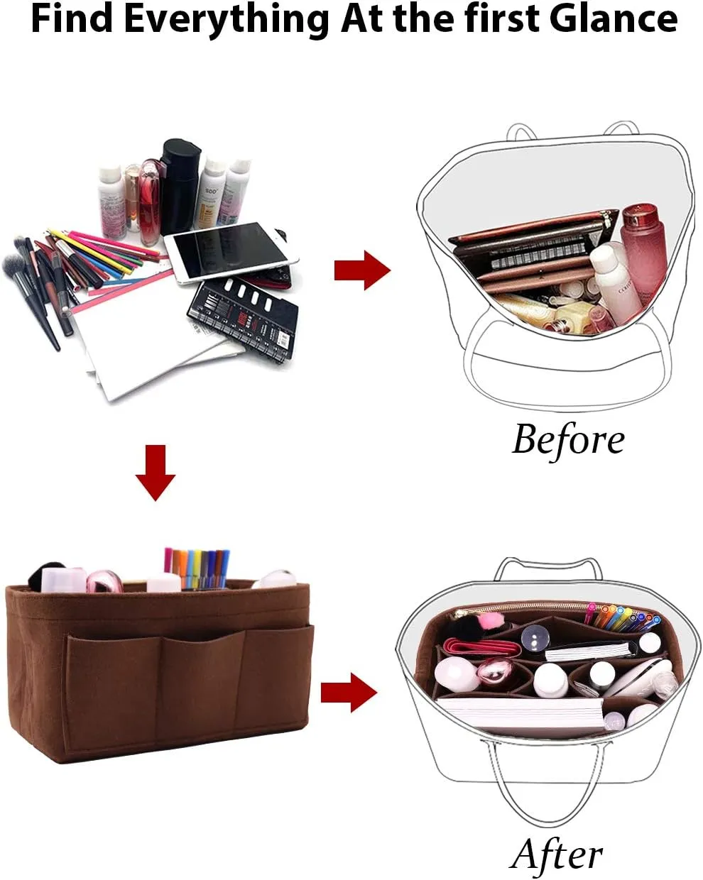 LEXSION Felt Purse Insert Bag Organizer Bag In Bag For Handbag Purse Organizer Fits Speedy Neverfull