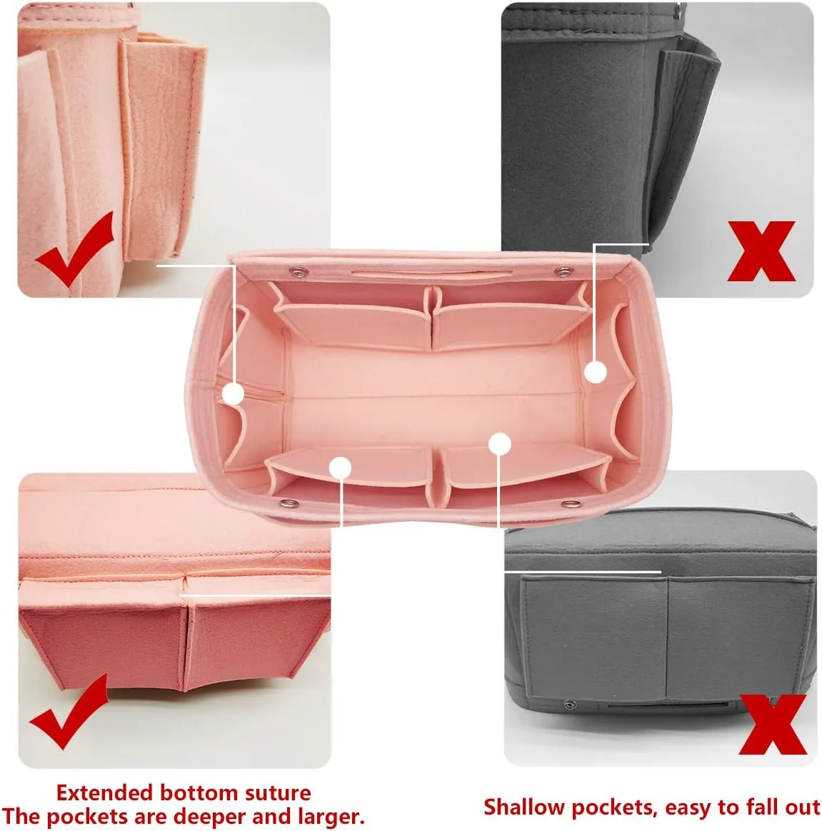 LEXSION Felt Purse Organizer Insert - Multi Pocket Bag in Bag Organizer Shaper