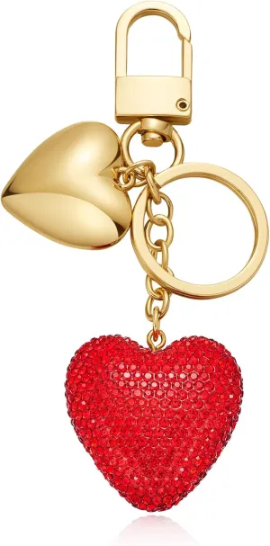 LILIE&WHITE Gold Keychain For Women With Puffy Heart Charm Gold Bag Charm Handbag Key Pendant Fashion Love Red Heart Keychain Accessories Charms Jewelry Gift