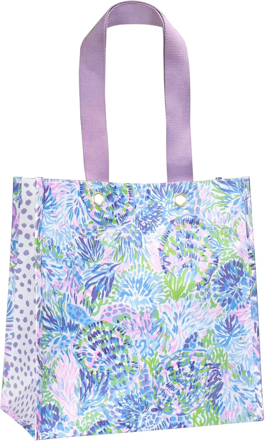 Lilly Pulitzer Purple/Blue Market Shopper Bag, Reusable Grocery Tote with Comfortable Shoulder Straps, Shell of a Party