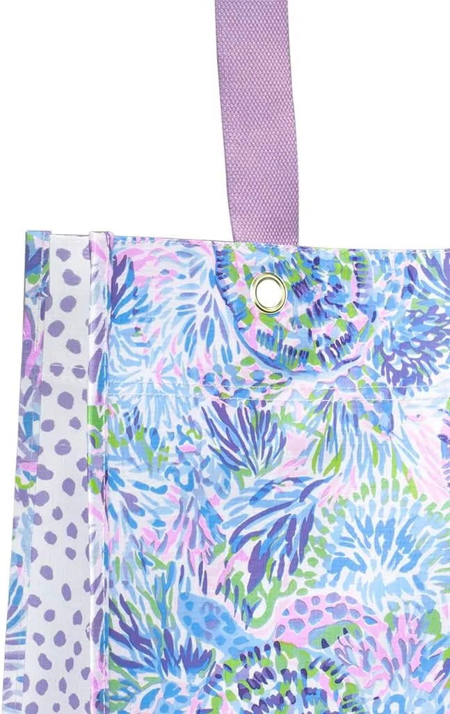 Lilly Pulitzer Purple/Blue Market Shopper Bag, Reusable Grocery Tote with Comfortable Shoulder Straps, Shell of a Party