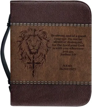 Lion Cross PU Leather Bible Cover for Men Extra Large Size Bible Carrying Case for Boys, Multi-Functional Church Bag with Handle Strap