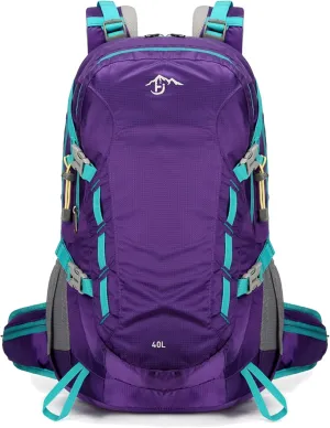 Long Keeper 40L Hiking Backpack Camping Daypack with Waterproof Rain Cover Lightweight Outdoor Sport Travel Backpack Rucksack (Purple)