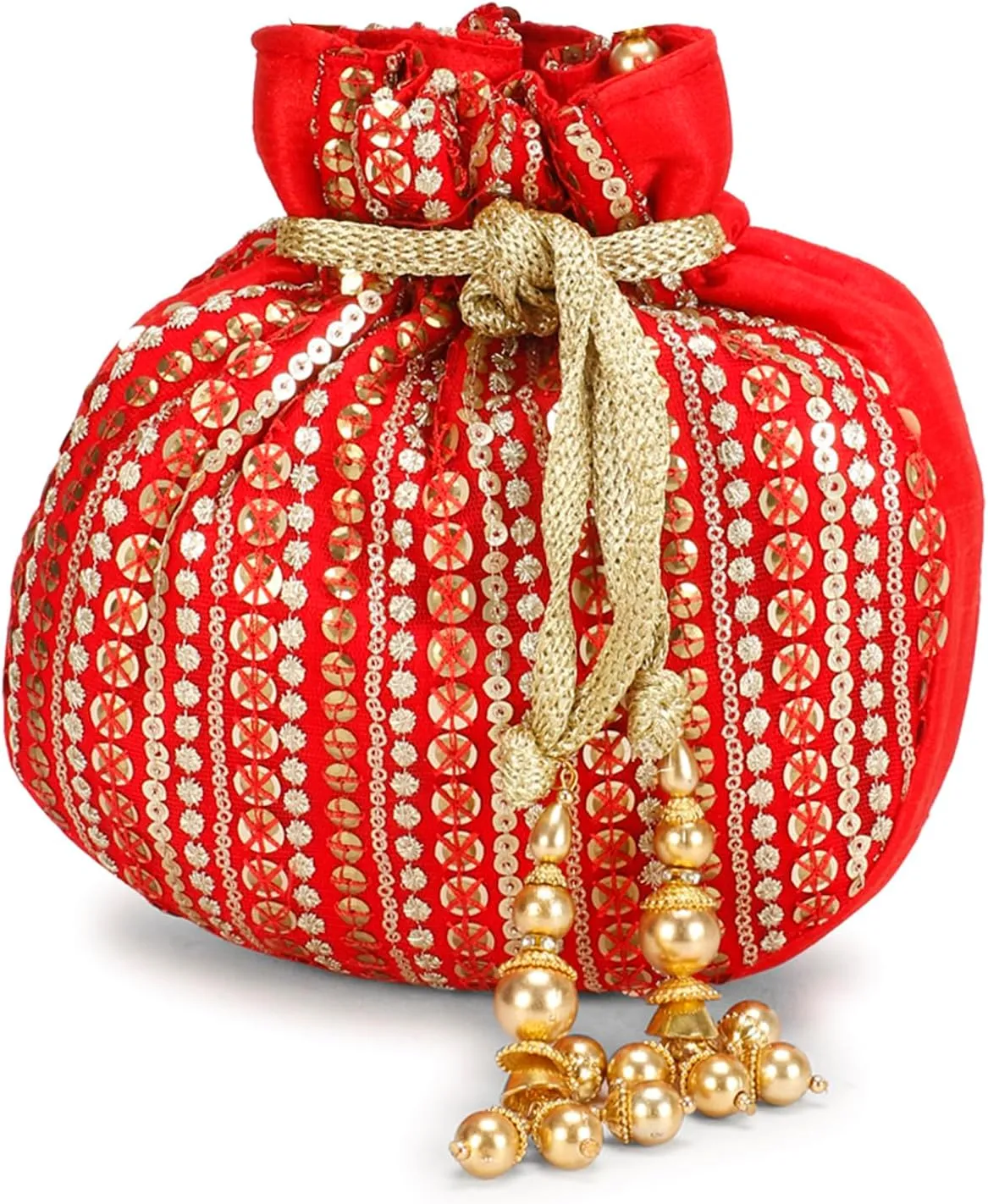LONGING TO BUY Women's Potli Bag with Golden Handle - Ideal for Weddings & Parties