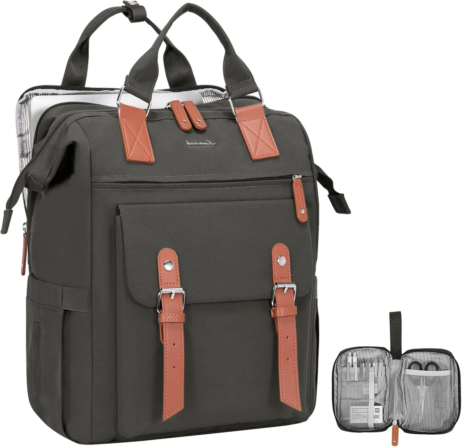 LOVEVOOK Laptop Backpack, Travel Bag with 17.3 inch Laptop Compartment, Water Resistant Teacher Nurse Doctor Work Bag, Anti-theft Daypack, Dark Grey Brown