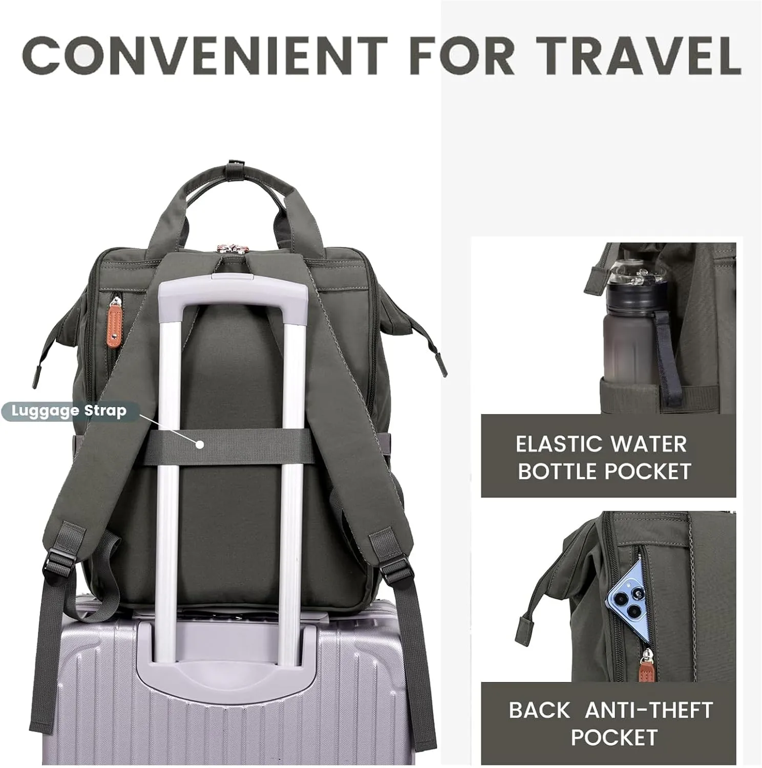 LOVEVOOK Laptop Backpack, Travel Bag with 17.3 inch Laptop Compartment, Water Resistant Teacher Nurse Doctor Work Bag, Anti-theft Daypack, Dark Grey Brown