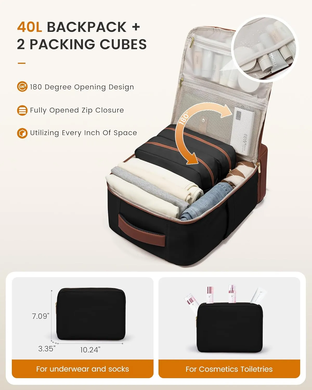 LOVEVOOK Travel Backpack for Women with Shoes Compartment,40L Personal Item Travel Bag Flight Approved Carry On Backpack with 2 Packing Cubes,Large Casual Weekender Luggage Daypack