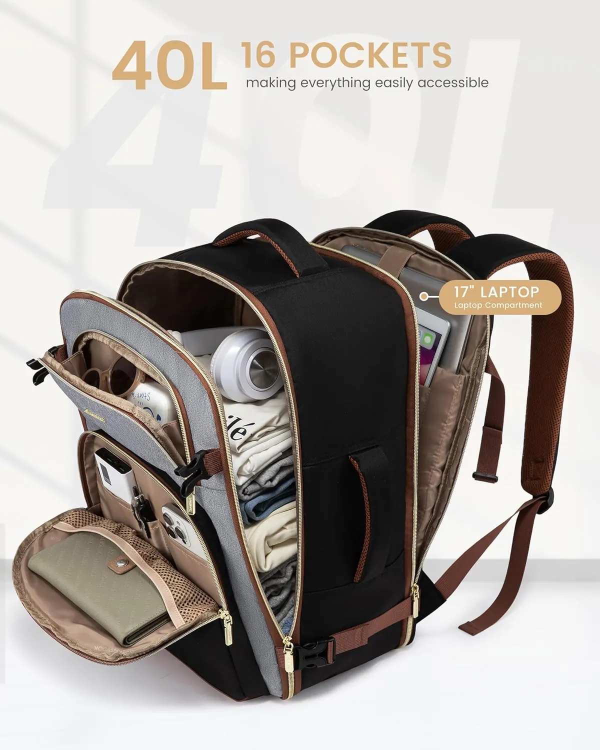 LOVEVOOK Travel Essentials Carry on Backpack 40L Travels Backpack for Women,Waterproof TSA Personal Item Travels Bag Airline Flight Approved,Large Carry on Luggage Laptop Backpack with Packing Cubes