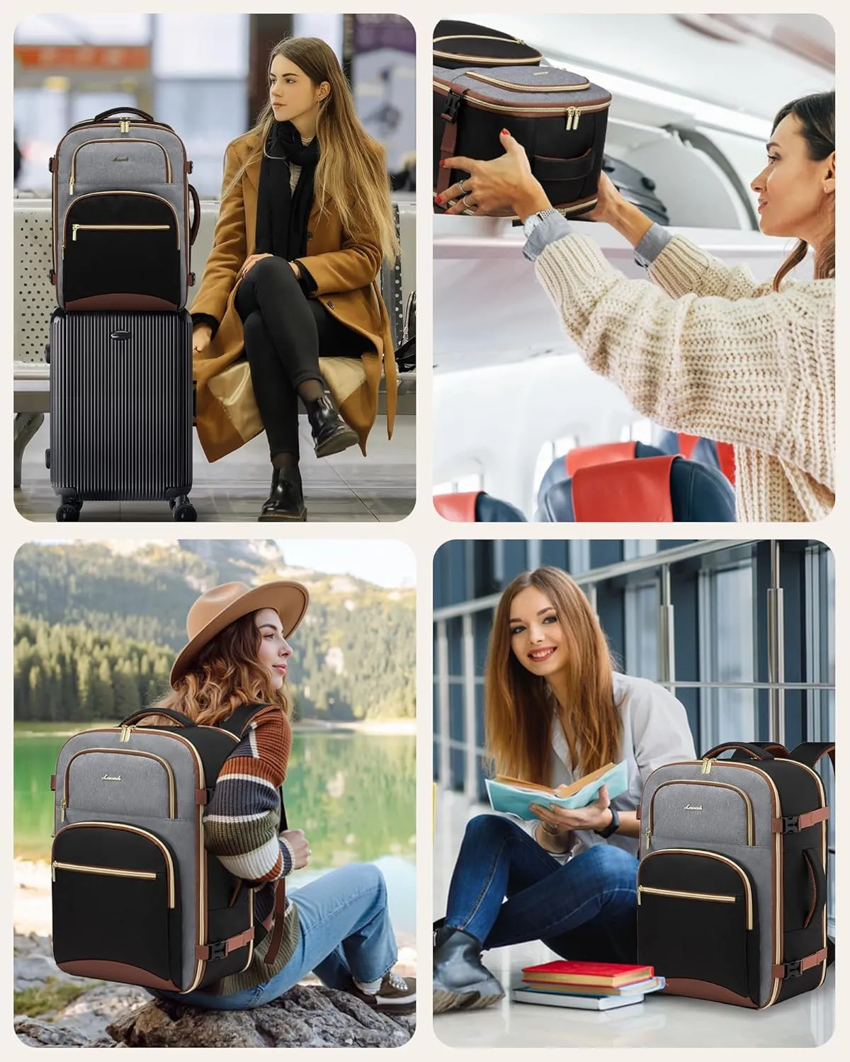 LOVEVOOK Travel Essentials Carry on Backpack 40L Travels Backpack for Women,Waterproof TSA Personal Item Travels Bag Airline Flight Approved,Large Carry on Luggage Laptop Backpack with Packing Cubes