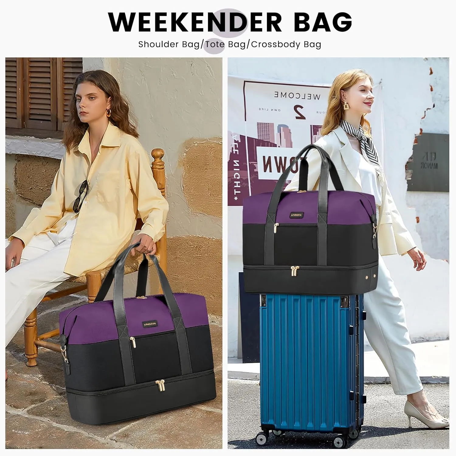 LOVEVOOK Weekender Bag, Large Travel Duffel Bag for Women with 2 Packing Cubes, Carry on Overnight Bag with Shoe Compartment, Mom Hospital Bags for Labor and Delivery