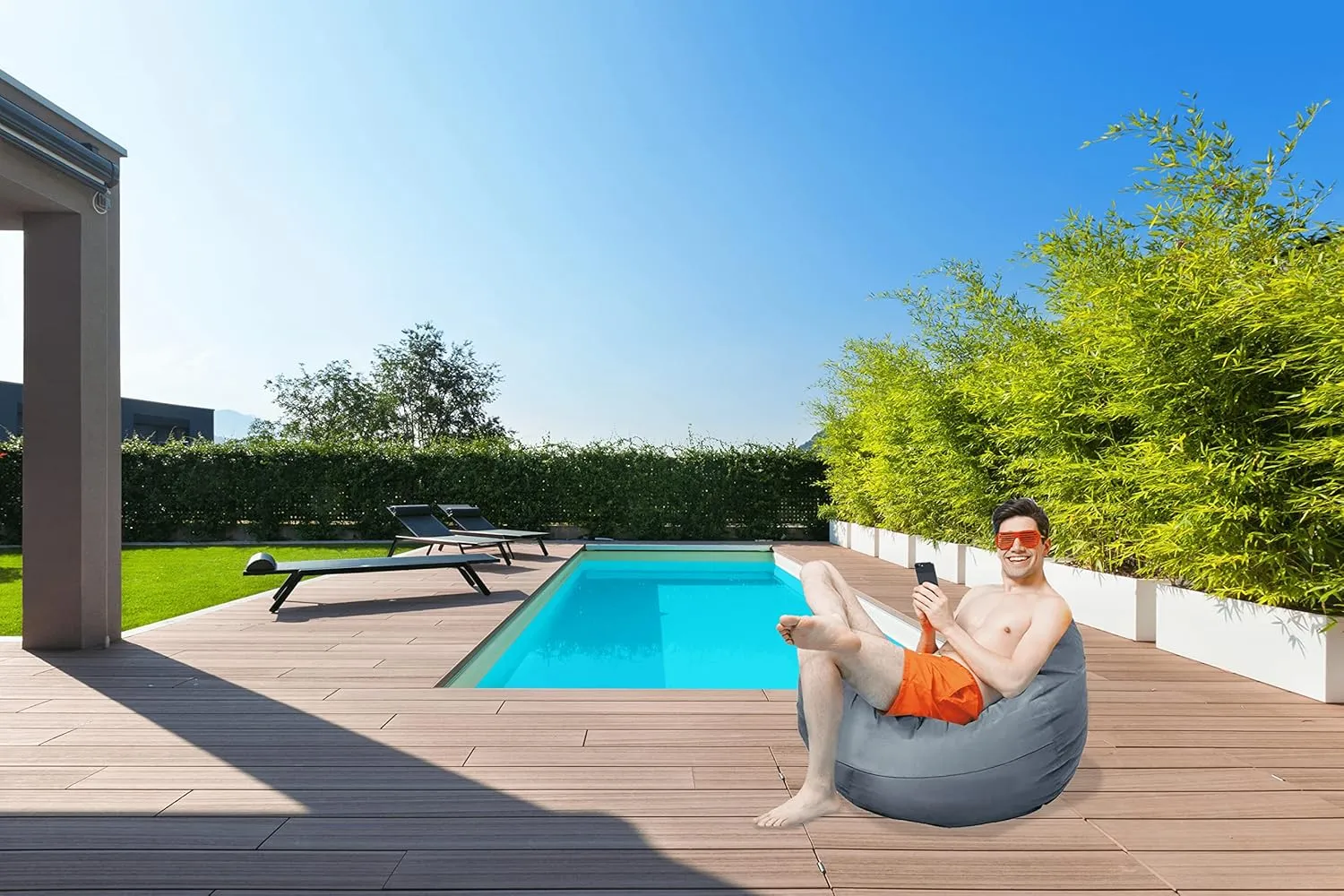 Lumaland Outdoor/Indoor Bean Bag 3ft, Water-Repellent and Fading-Resistant, Comfortable Sack Chair for Patio, Backyard, Frontyard, Deck, Garden, Swimming Pool and Home, Dark Grey