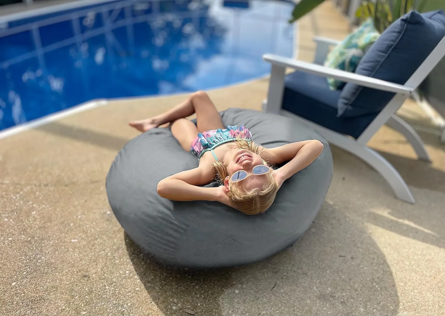 Lumaland Outdoor/Indoor Bean Bag 3ft, Water-Repellent and Fading-Resistant, Comfortable Sack Chair for Patio, Backyard, Frontyard, Deck, Garden, Swimming Pool and Home, Dark Grey