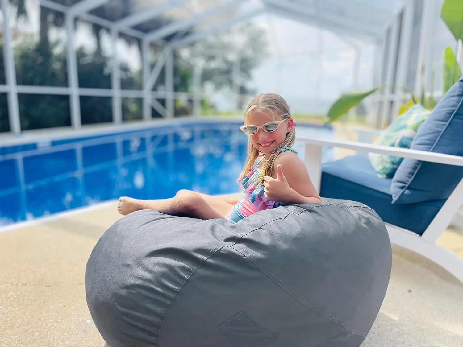 Lumaland Outdoor/Indoor Bean Bag 3ft, Water-Repellent and Fading-Resistant, Comfortable Sack Chair for Patio, Backyard, Frontyard, Deck, Garden, Swimming Pool and Home, Dark Grey