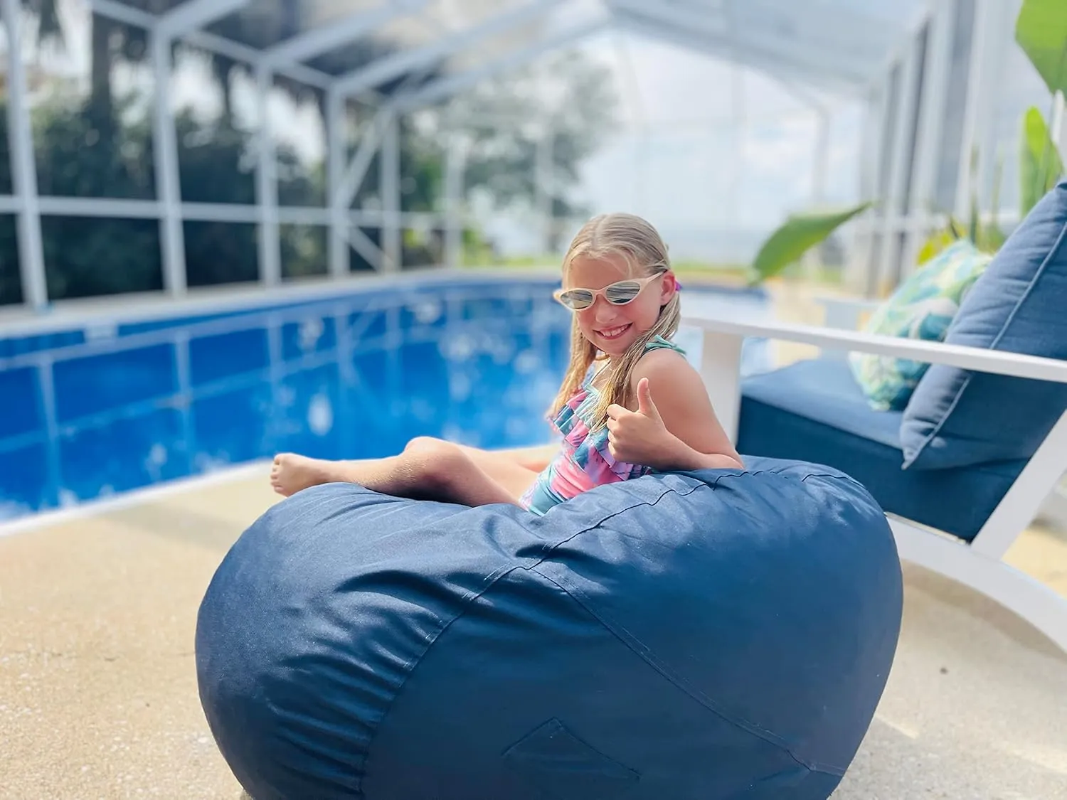 Lumaland Outdoor/Indoor Bean Bag 3ft, Water-Repellent and Fading-Resistant, Comfortable Sack Chair for Patio, Backyard, Frontyard, Deck, Garden, Swimming Pool and Home, Navy Blue