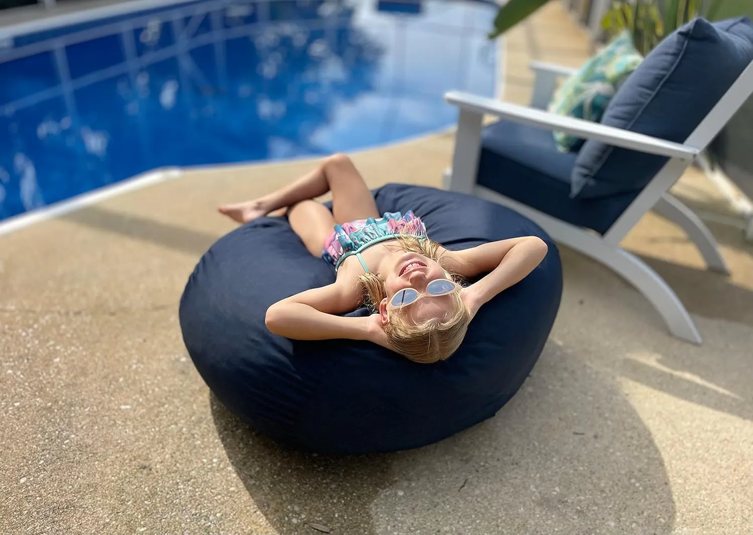 Lumaland Outdoor/Indoor Bean Bag 3ft, Water-Repellent and Fading-Resistant, Comfortable Sack Chair for Patio, Backyard, Frontyard, Deck, Garden, Swimming Pool and Home, Navy Blue