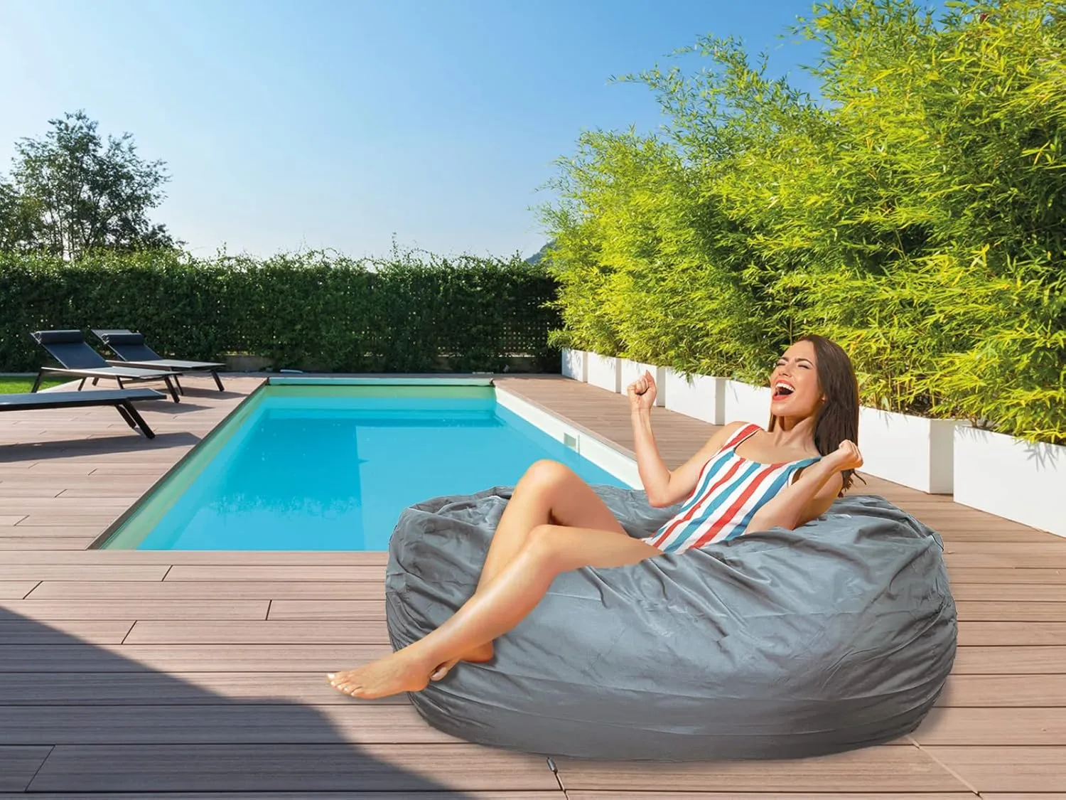 Lumaland Outdoor/Indoor Bean Bag 7ft, Water-Repellent and Fading-Resistant, Comfortable Sack Chair for Patio, Backyard, Frontyard, Deck, Garden, Swimming Pool and Home, Dark Grey