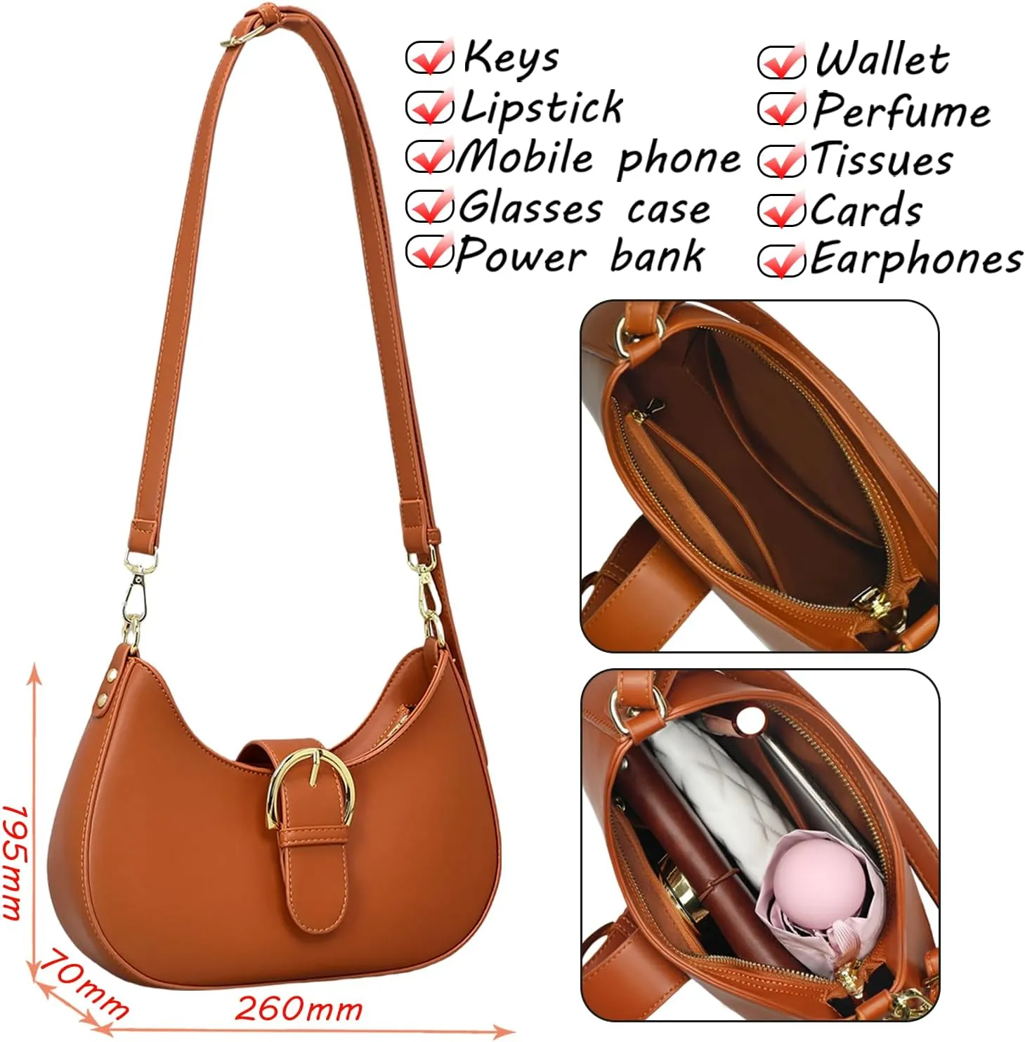 Luna Crossbody Bag for Women Small Crescent Shoulder Purse with Adjustable Strap Cute Mini Handbags for Going Out