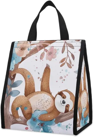 Lunch Bag for Women Men Color Peach Floral Insulated Lunch Box Reusable Lunch Tote Bag Leakproof Handbag for Office Work Travel