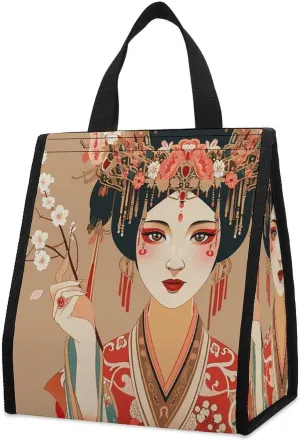 Lunch Bag for Women Men Peking Opera Actress Insulated Lunch Box Reusable Lunch Tote Bag Leakproof Handbag for Office Work Travel
