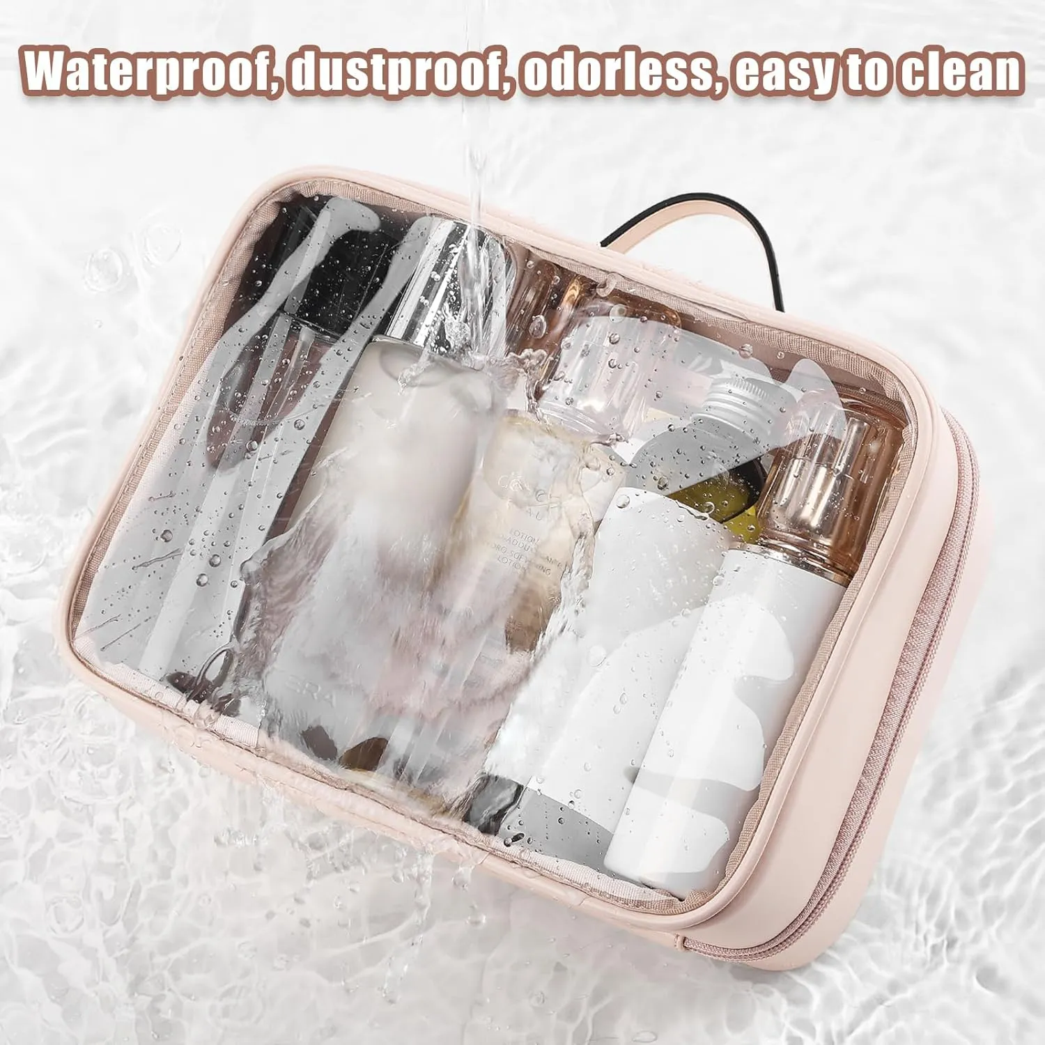 Lychii TSA Approved Toiletry Bag, Clear Travel Bag for Liquids Toiletries, Makeup Cosmetic Bag Organizer, Carry on Travel Accessories Essentials, Large Size, Pink