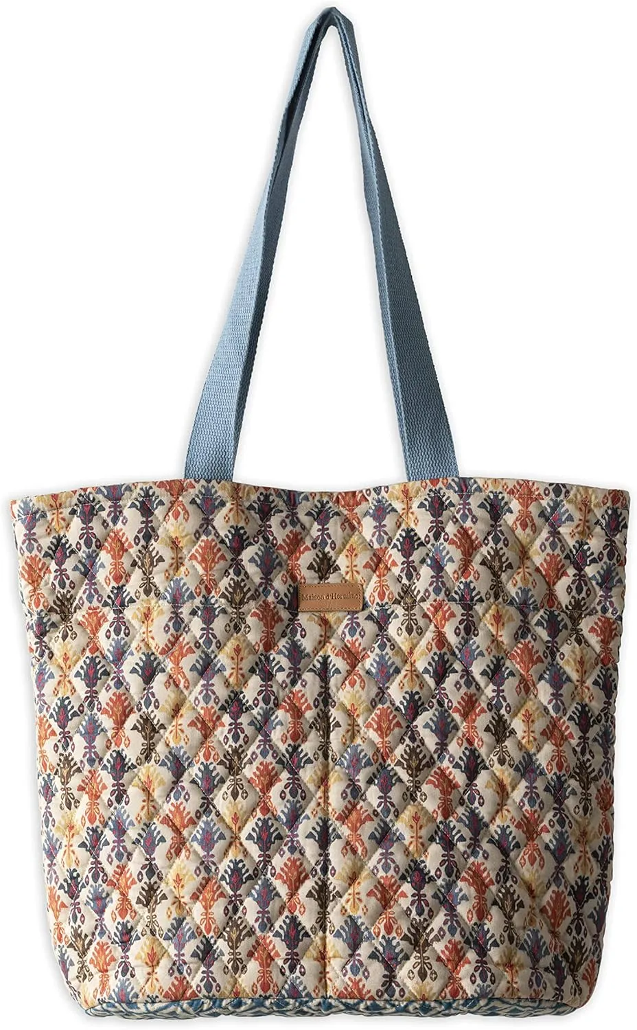 Maison d' Hermine Shopping Bag Cotton Quilted Tote Bag with Zipper Pockets & Small Pouch Grocery Bag for Work Travel Lunch