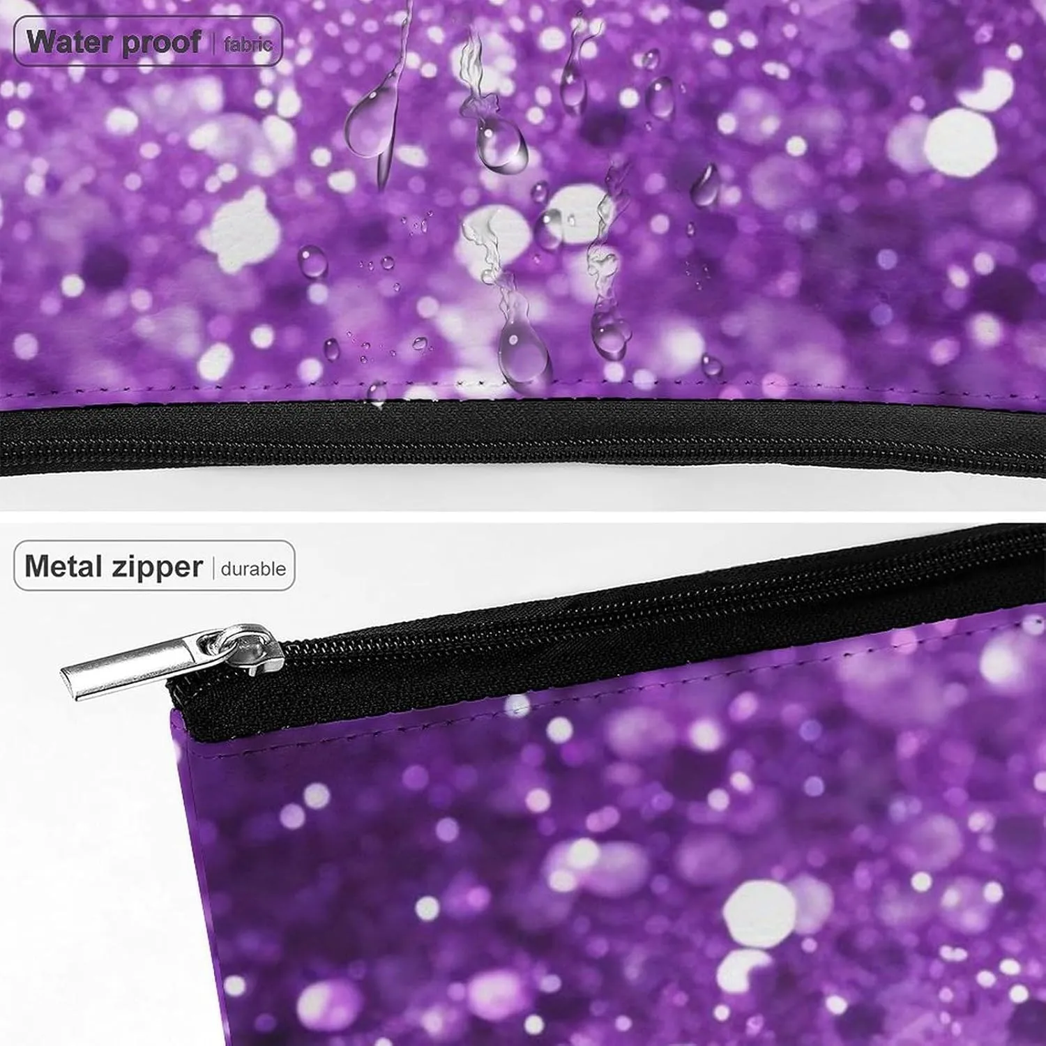 Makeup Bag Portable Cosmetic Bag Sparkling Purple Glitter Toiletry Bag Makeup Organizer Case Large Capacity Zipper Pouch Travel Toiletry Pouch for Women Men
