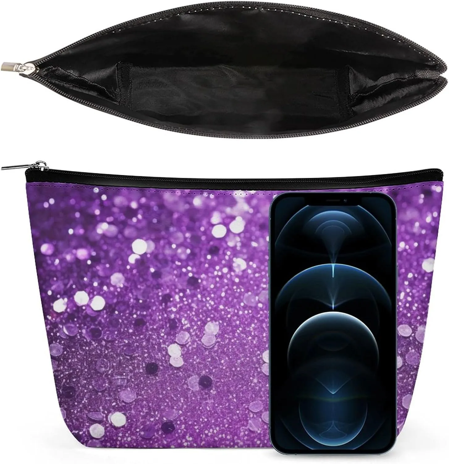 Makeup Bag Portable Cosmetic Bag Sparkling Purple Glitter Toiletry Bag Makeup Organizer Case Large Capacity Zipper Pouch Travel Toiletry Pouch for Women Men