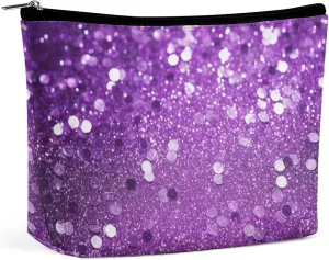 Makeup Bag Portable Cosmetic Bag Sparkling Purple Glitter Toiletry Bag Makeup Organizer Case Large Capacity Zipper Pouch Travel Toiletry Pouch for Women Men