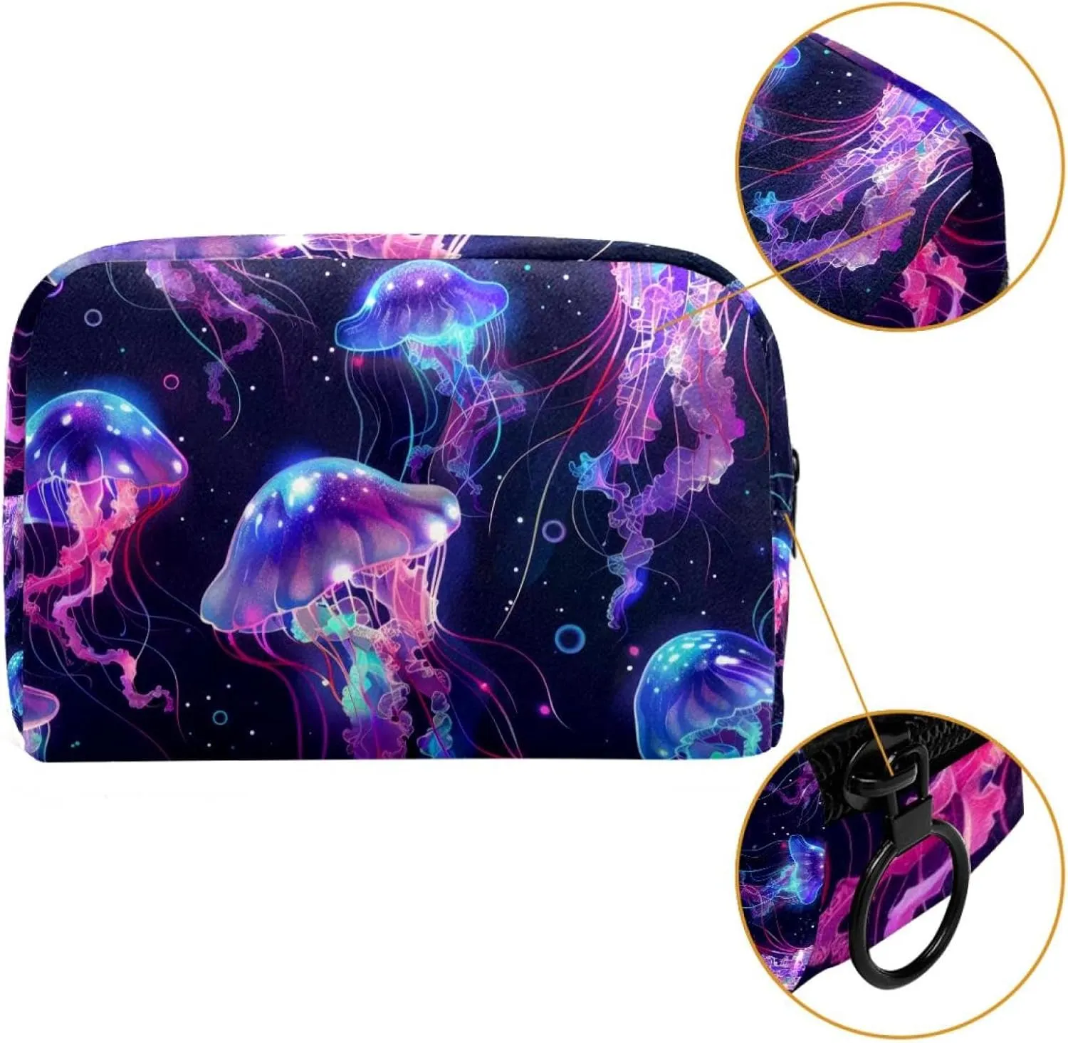 Makeup Organizer Bag, Jellyfish Swimming Undersea Pattern Pencil Case Cosmetic Storage Bag Portable Toiletry Pouch for Women, Men, Traveling, School