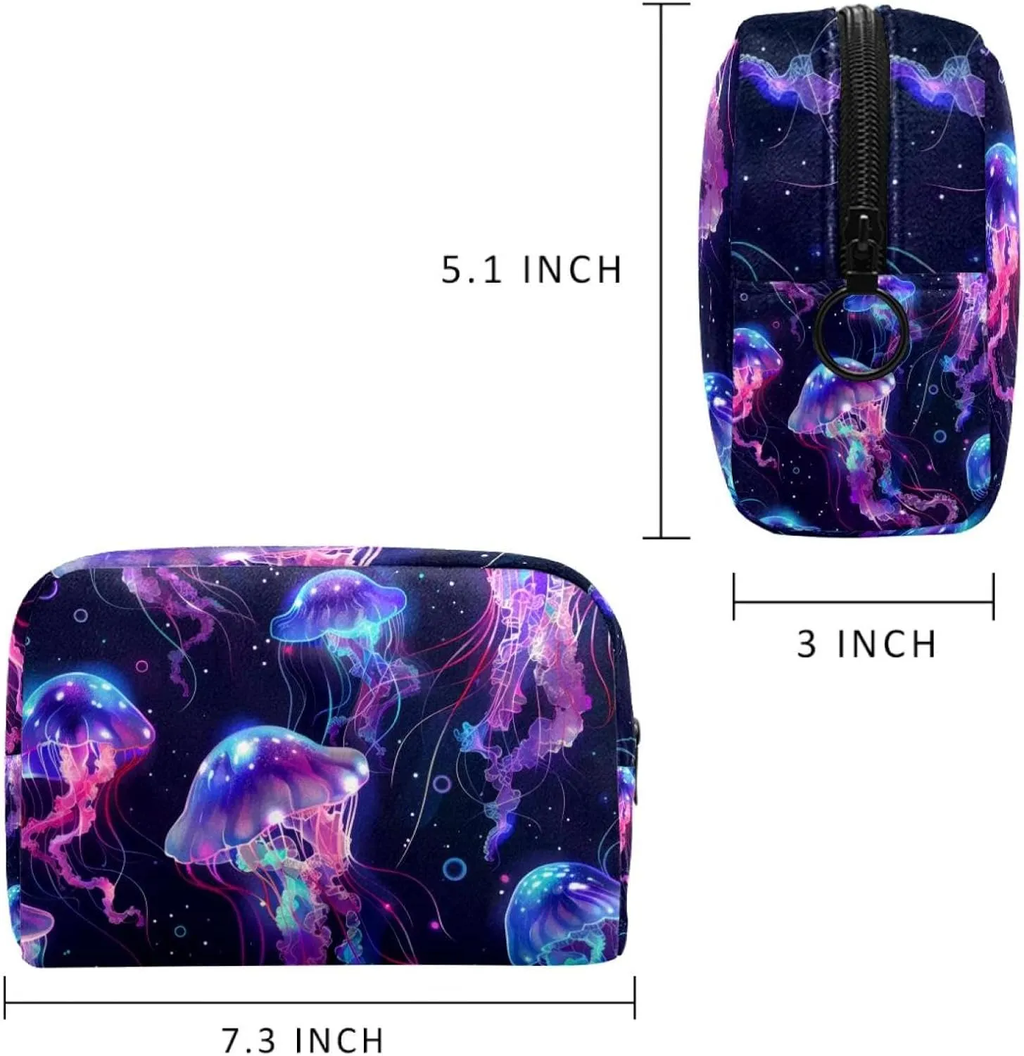 Makeup Organizer Bag, Jellyfish Swimming Undersea Pattern Pencil Case Cosmetic Storage Bag Portable Toiletry Pouch for Women, Men, Traveling, School