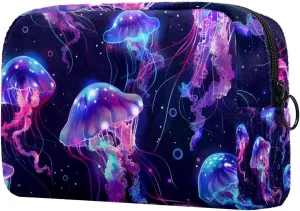 Makeup Organizer Bag, Jellyfish Swimming Undersea Pattern Pencil Case Cosmetic Storage Bag Portable Toiletry Pouch for Women, Men, Traveling, School