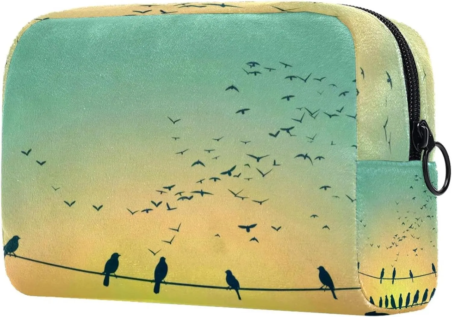 Makeup Organizer Bag, Spring Nature Sparrow Birds Silhouettes Pencil Case Cosmetic Storage Bag Portable Toiletry Pouch for Women, Men, Traveling, School