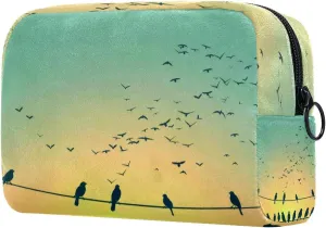 Makeup Organizer Bag, Spring Nature Sparrow Birds Silhouettes Pencil Case Cosmetic Storage Bag Portable Toiletry Pouch for Women, Men, Traveling, School