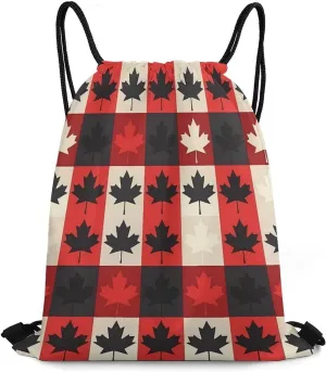 Maple Leaf Canada CA Flag Drawstring Backpack Durable String Bag Sports Sackpack Cinch Bags for Gym Travel