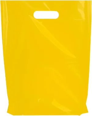 Merchandise Bags, Die Cut Handles, Strong, Durable, and Tear Resistant Bags Perfect for Retail, Boutiques, or Any Events, Different sizes and colors (Yellow, 12x15 Inch (Pack of 100))