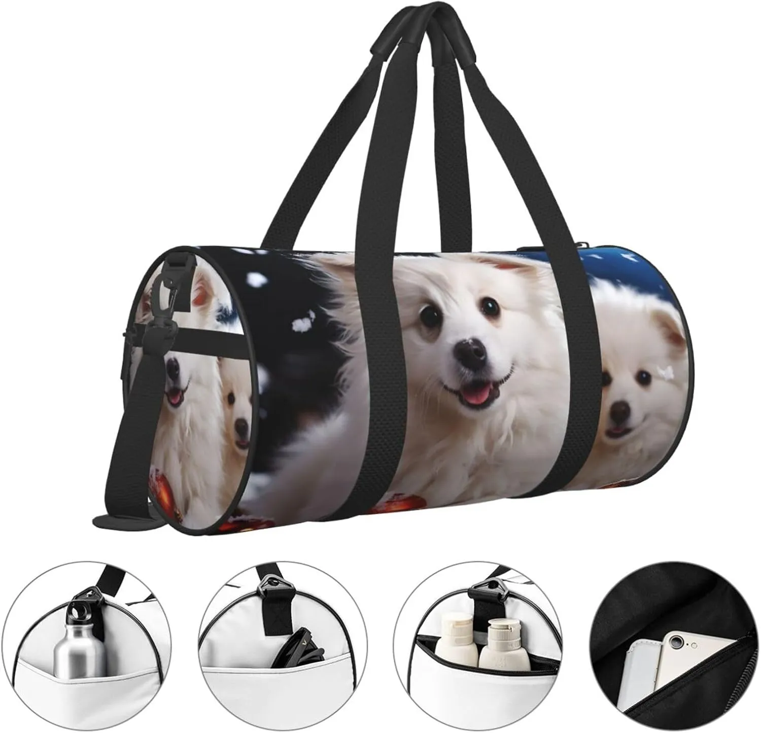 Merry Christmas White Snow Dog Travel Duffle Bag for Men Women Sport Gym Bag Foldable Weekender Bag Carry on Overnight Bag for Travel Swimming Basketball