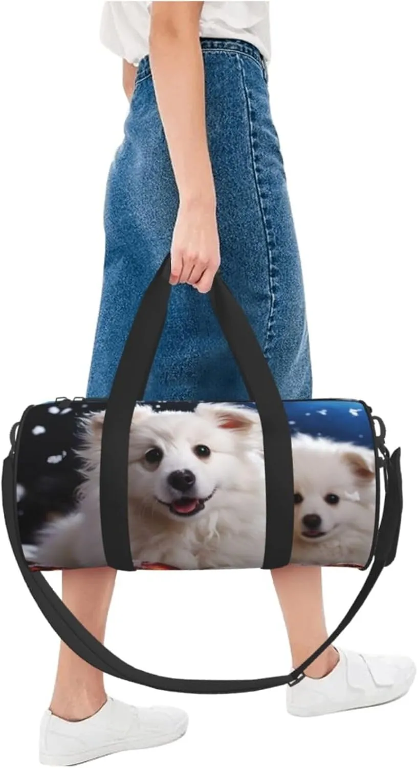 Merry Christmas White Snow Dog Travel Duffle Bag for Men Women Sport Gym Bag Foldable Weekender Bag Carry on Overnight Bag for Travel Swimming Basketball