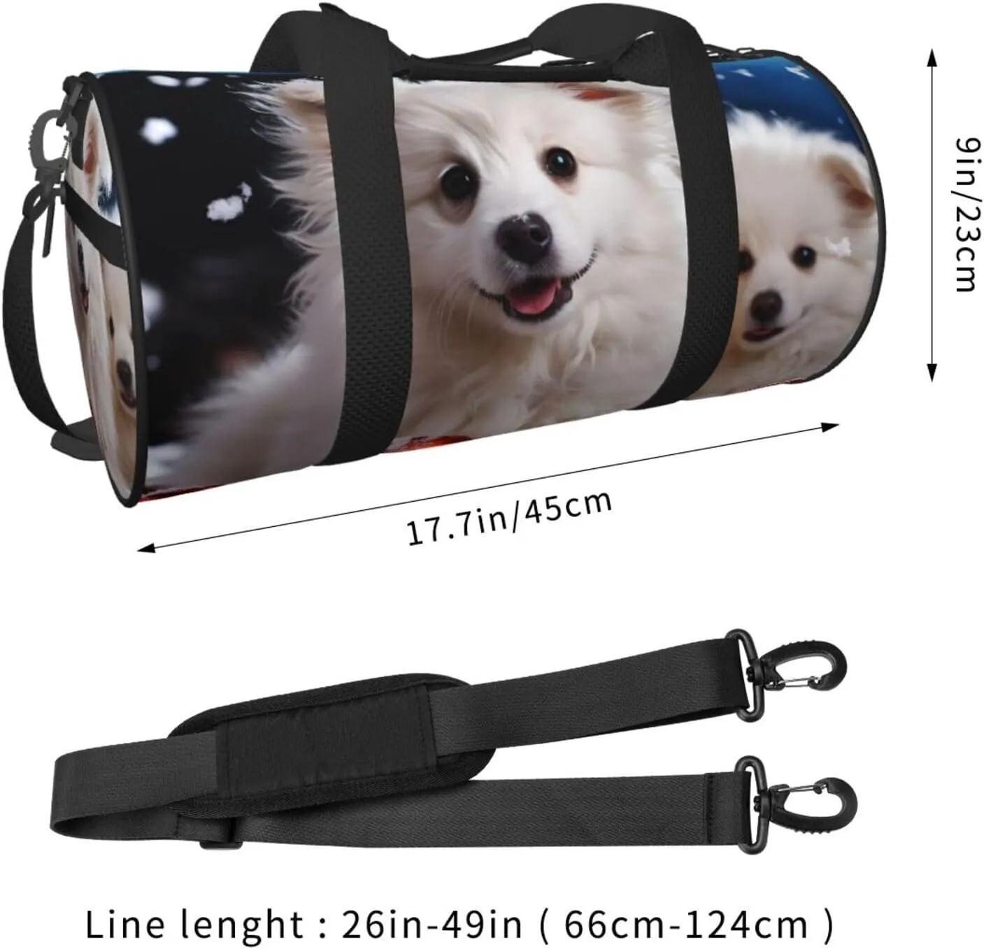 Merry Christmas White Snow Dog Travel Duffle Bag for Men Women Sport Gym Bag Foldable Weekender Bag Carry on Overnight Bag for Travel Swimming Basketball