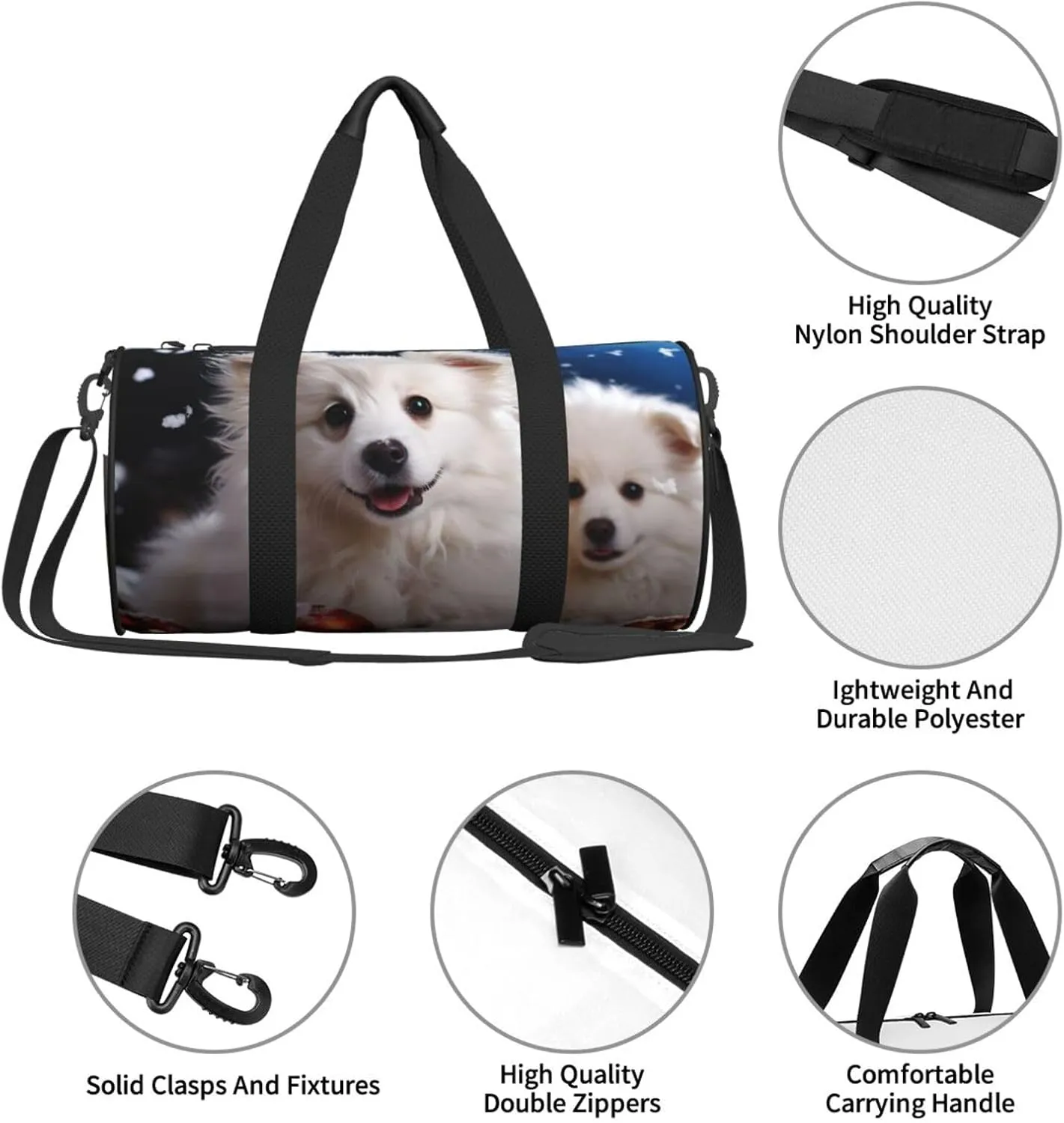 Merry Christmas White Snow Dog Travel Duffle Bag for Men Women Sport Gym Bag Foldable Weekender Bag Carry on Overnight Bag for Travel Swimming Basketball