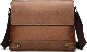 Messenger Bags Shoulder Bags for Mens Leather Crossbody Messenger Handbags Man Purse Satchel Travel Bag for Office Business (Khaki)