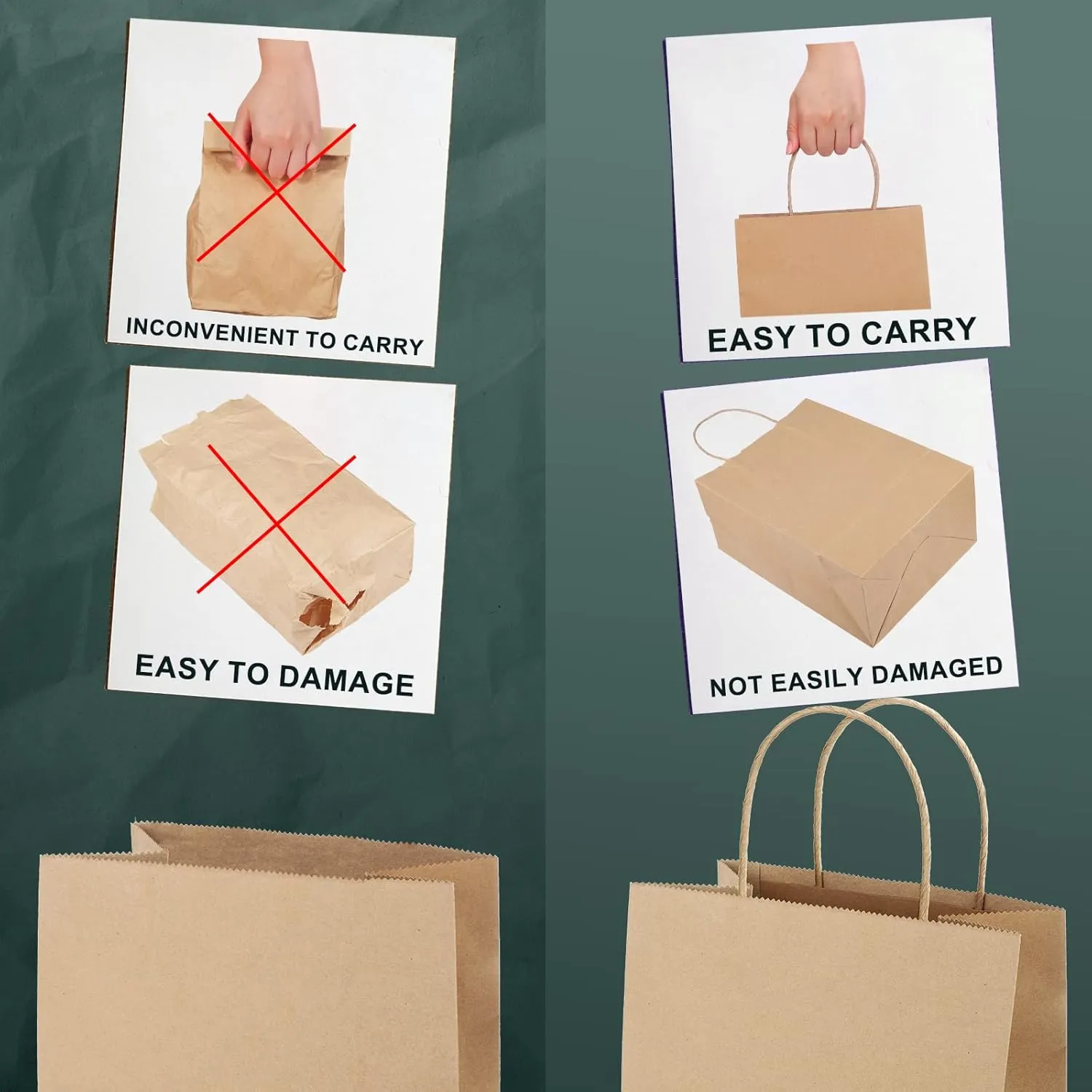METRONIC Paper Gift Bags 8x4.25x10.5 100Pcs Brown Paper Bags with Handles Bulk, Kraft Paper Bags for Small Business, Birthday Wedding Party Favor Bags, Christmas Gift bags, Retail shopping Bags