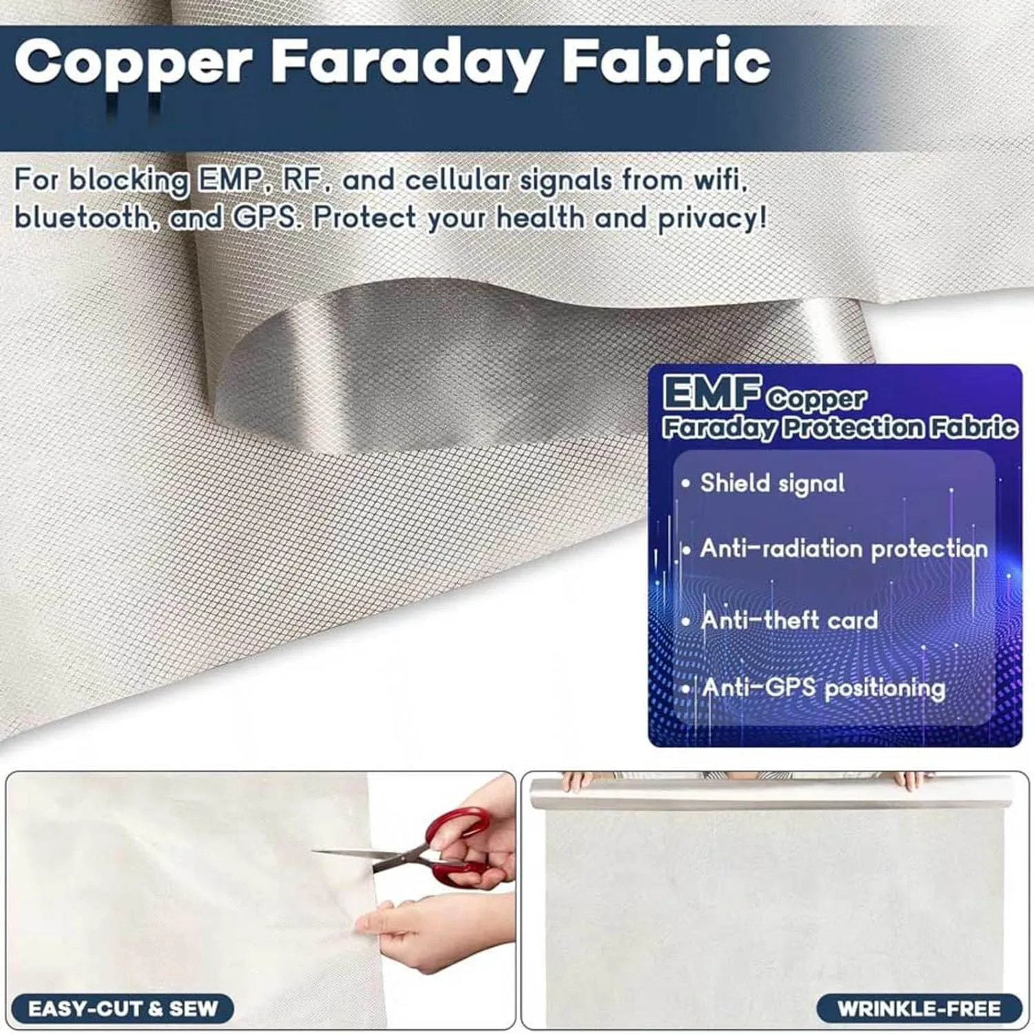 Military Grade Faraday Fabric Faraday Cloth Faraday Bag for Generator RFID Blocking for Anti Radiation, EMI Isolation, Signal Blocking, WiFi, Shields RF Signals,silver-4x1.1m